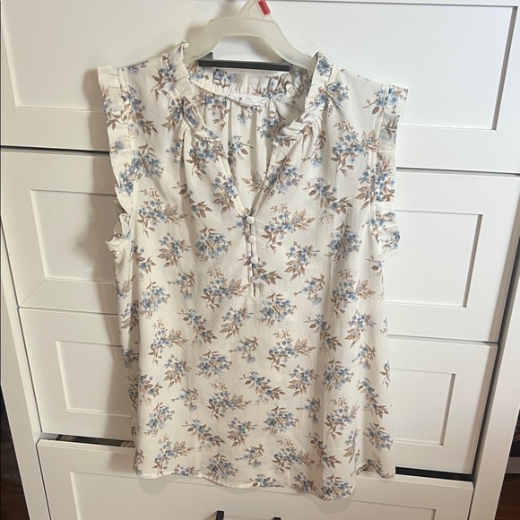 mine Tops - Mine Ivory and Sky Blue Floral Top
